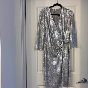 NWOT- Ann Klein Silver Dress with logo side silver clasp